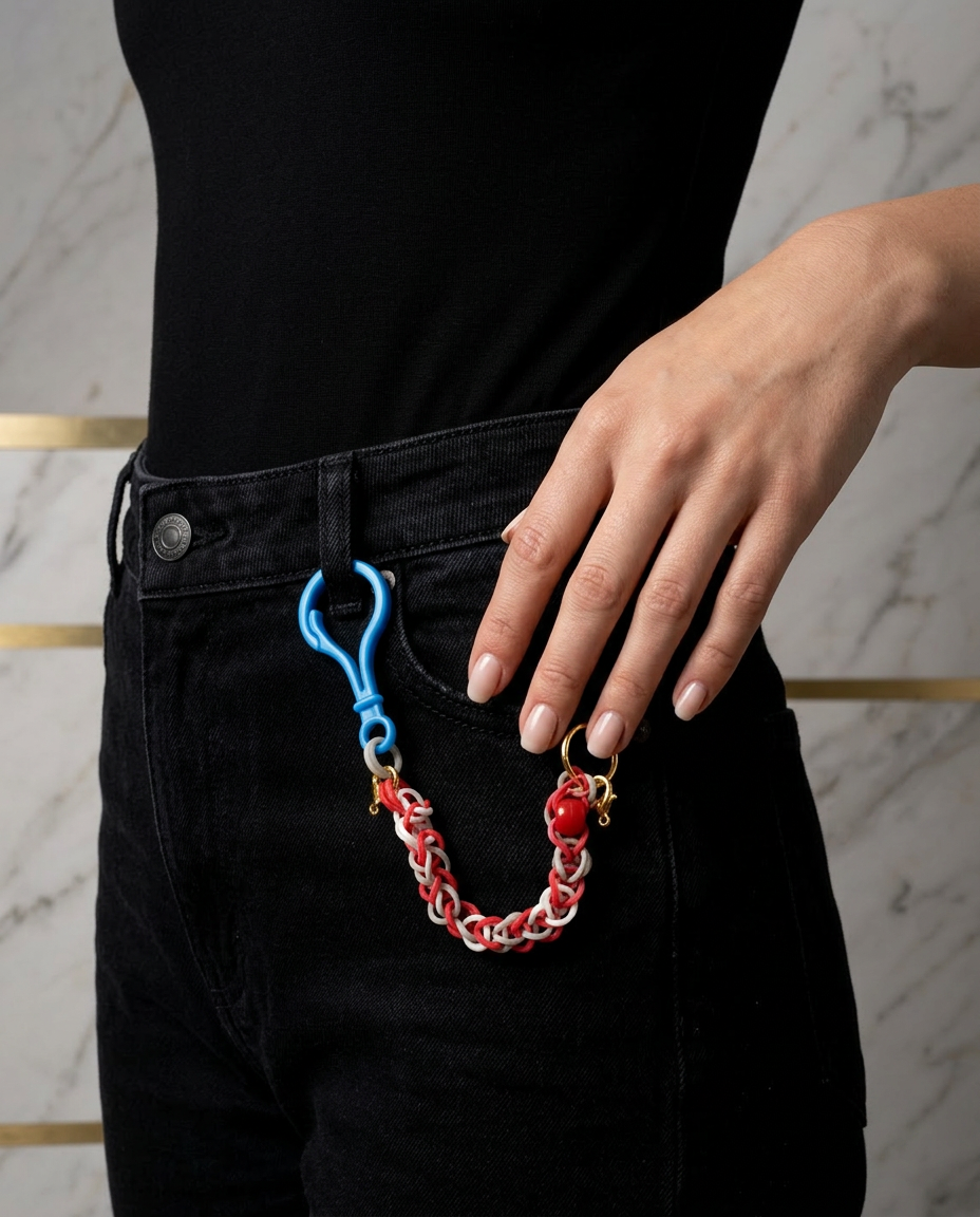 Model wearing the Attaché Charm at the hip